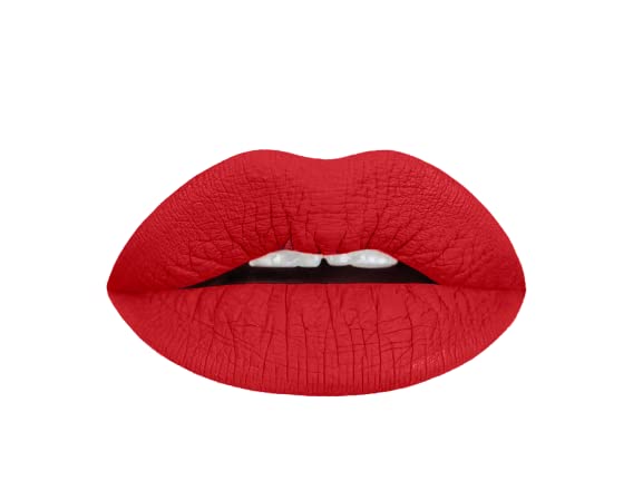 Aromi Flamenco Red lipstick tube close-up showing rich true red color for bold looks.