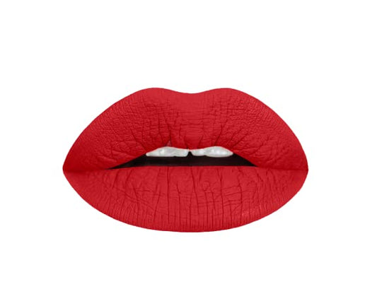 Aromi Flamenco Red lipstick tube close-up showing rich true red color for bold looks.