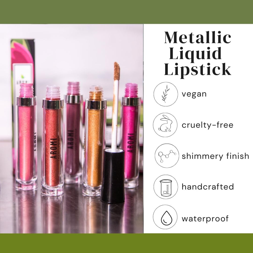 Aromi handcrafted metallic lipstick in a premium tube