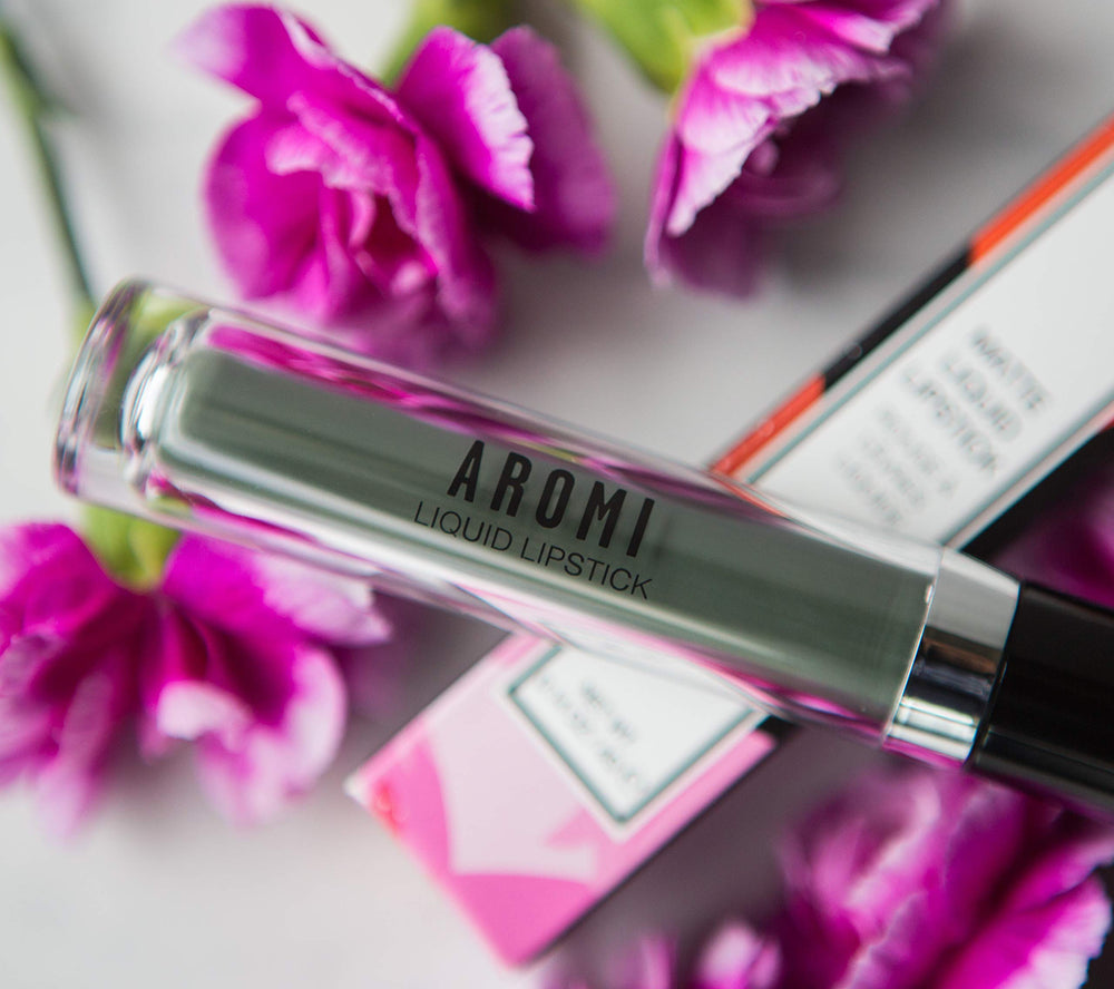 Aromi lipstick close-up highlighting smooth texture and matte finish