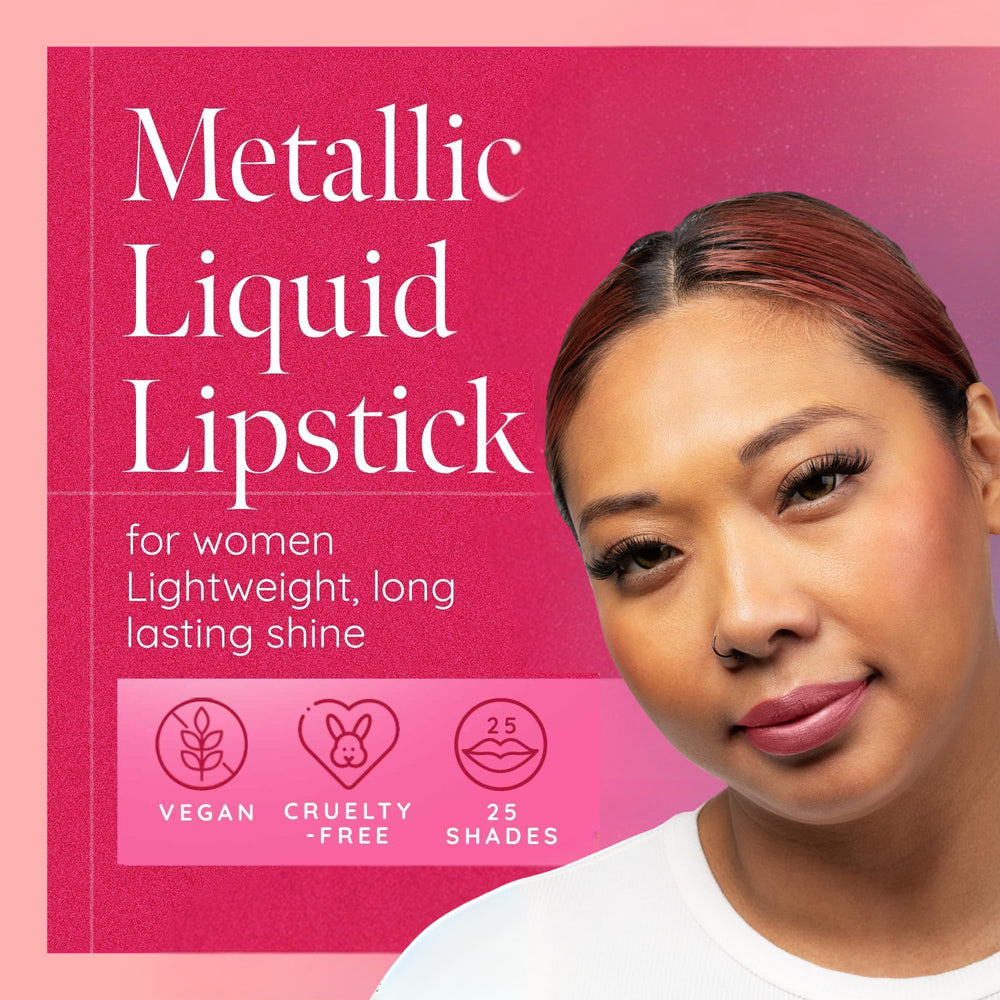 Close-up of Aromi lip color reveals soft metallic sheen and pigment depth.