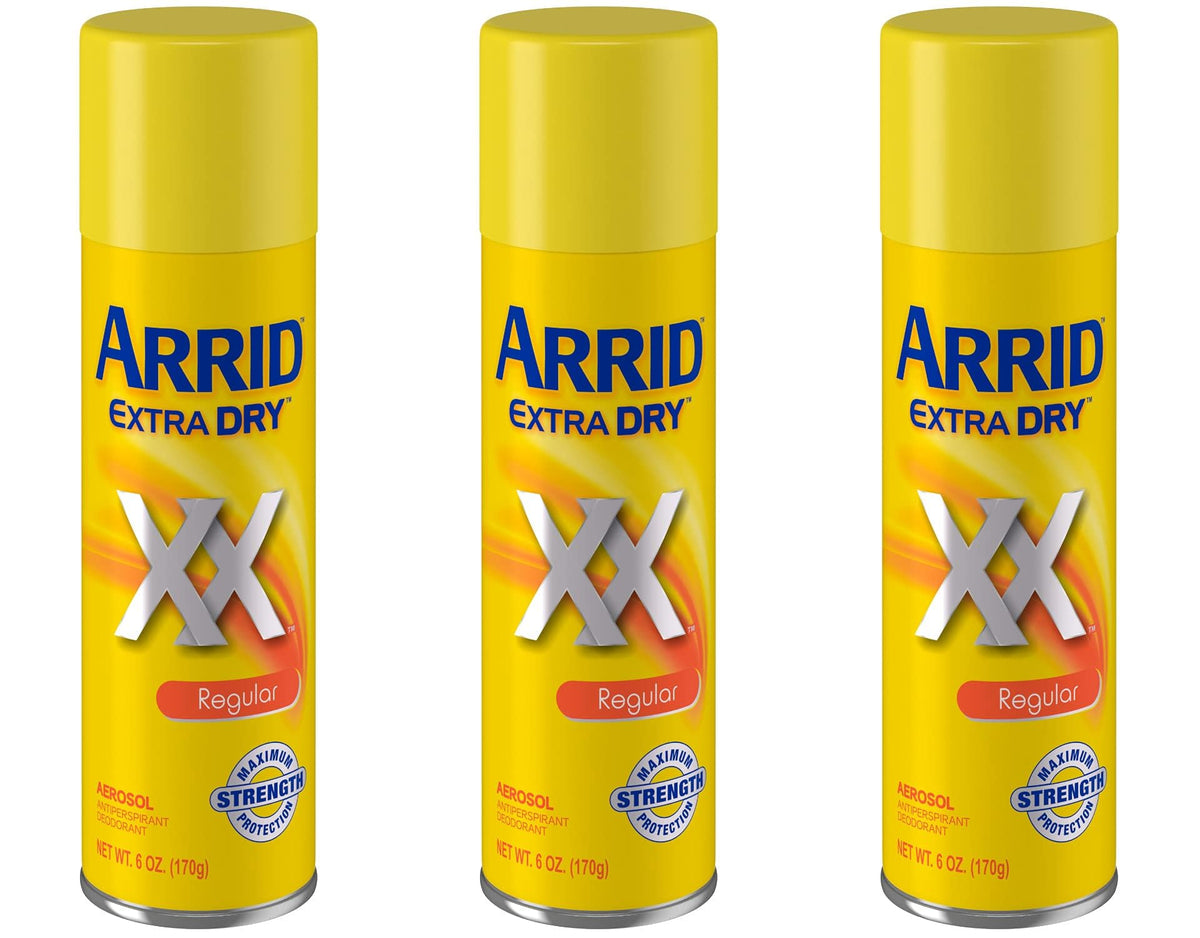 Arrid Extra Dry spray bottle shown for all-day protection and ease of use