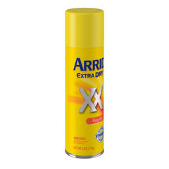 Close-up of Arrid Extra Dry spray mist delivering quick, light application