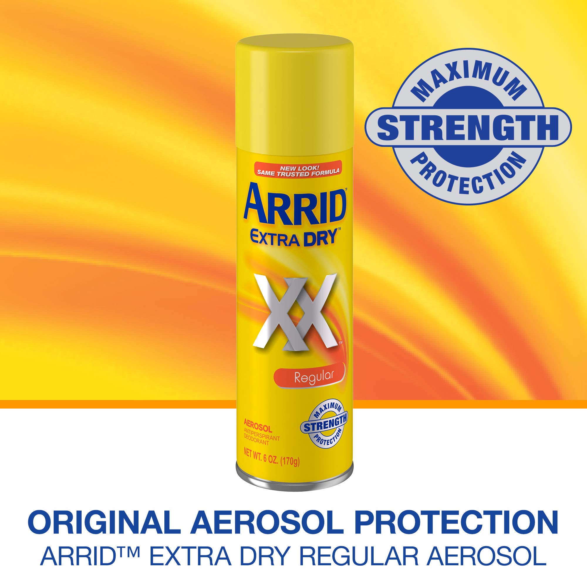 Arrid XX Extra Dry regular aerosol can close-up emphasizing long-lasting protection.
