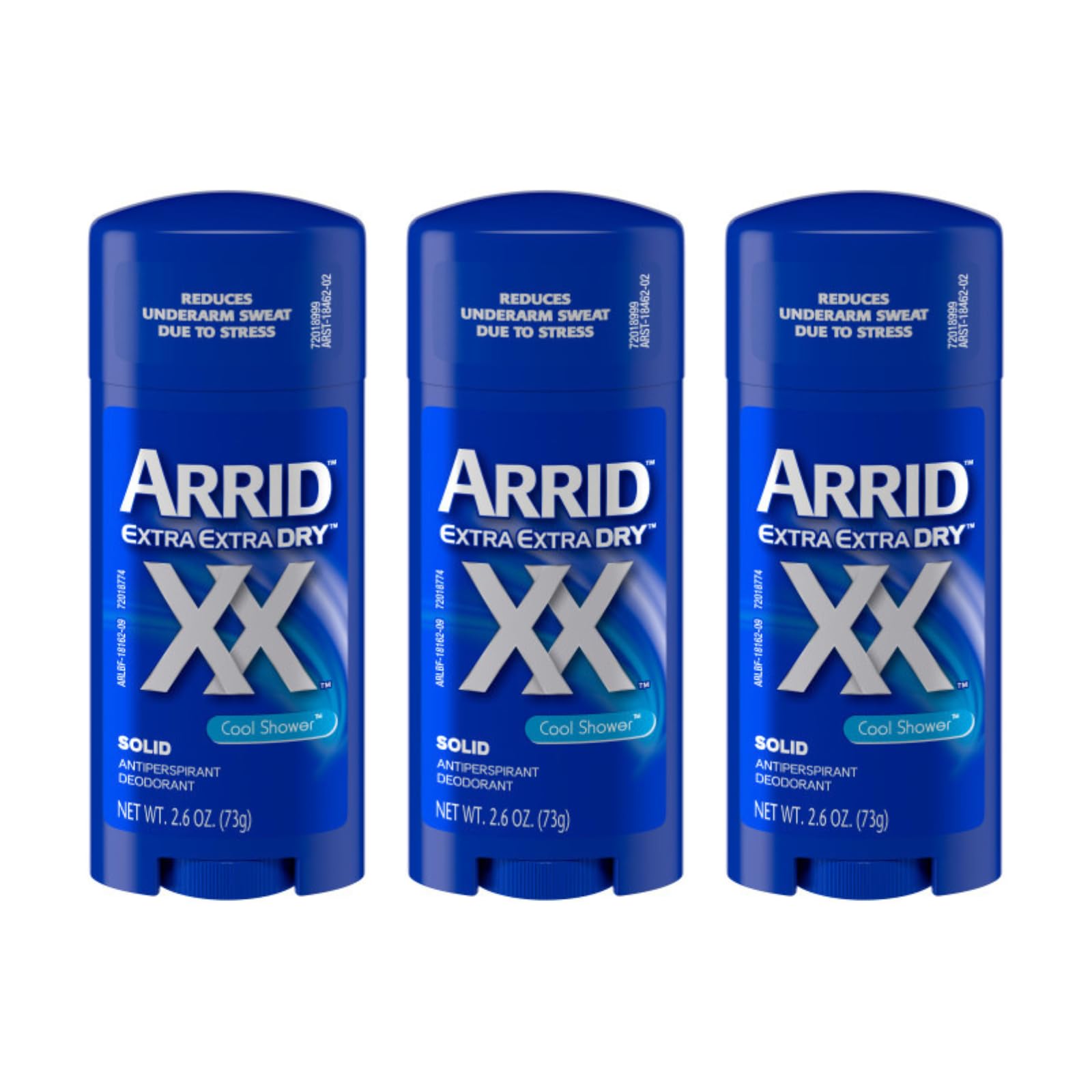 Arrid XX Extra Extra Dry solid Cool Shower pack3 front view showing confident underarm protection.