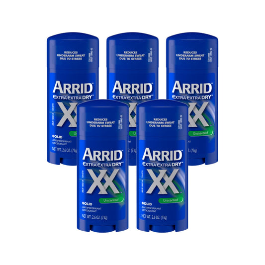 Arrid XX Extra Extra Dry unscented deodorant bottle for all-day dryness.