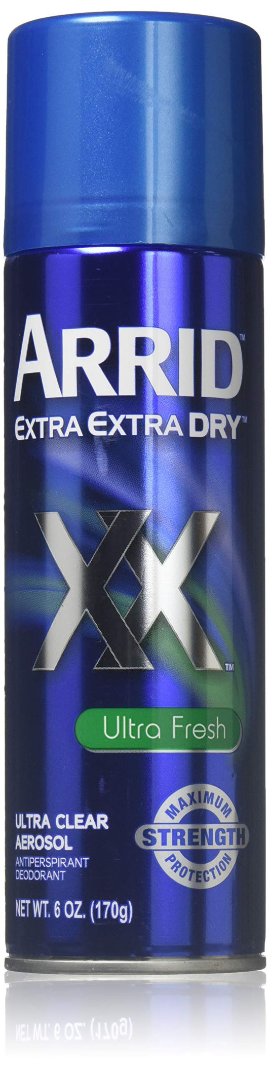 Arrid XX Ultra Clear spray bottle delivers a quick-dry, residue-free freshness.