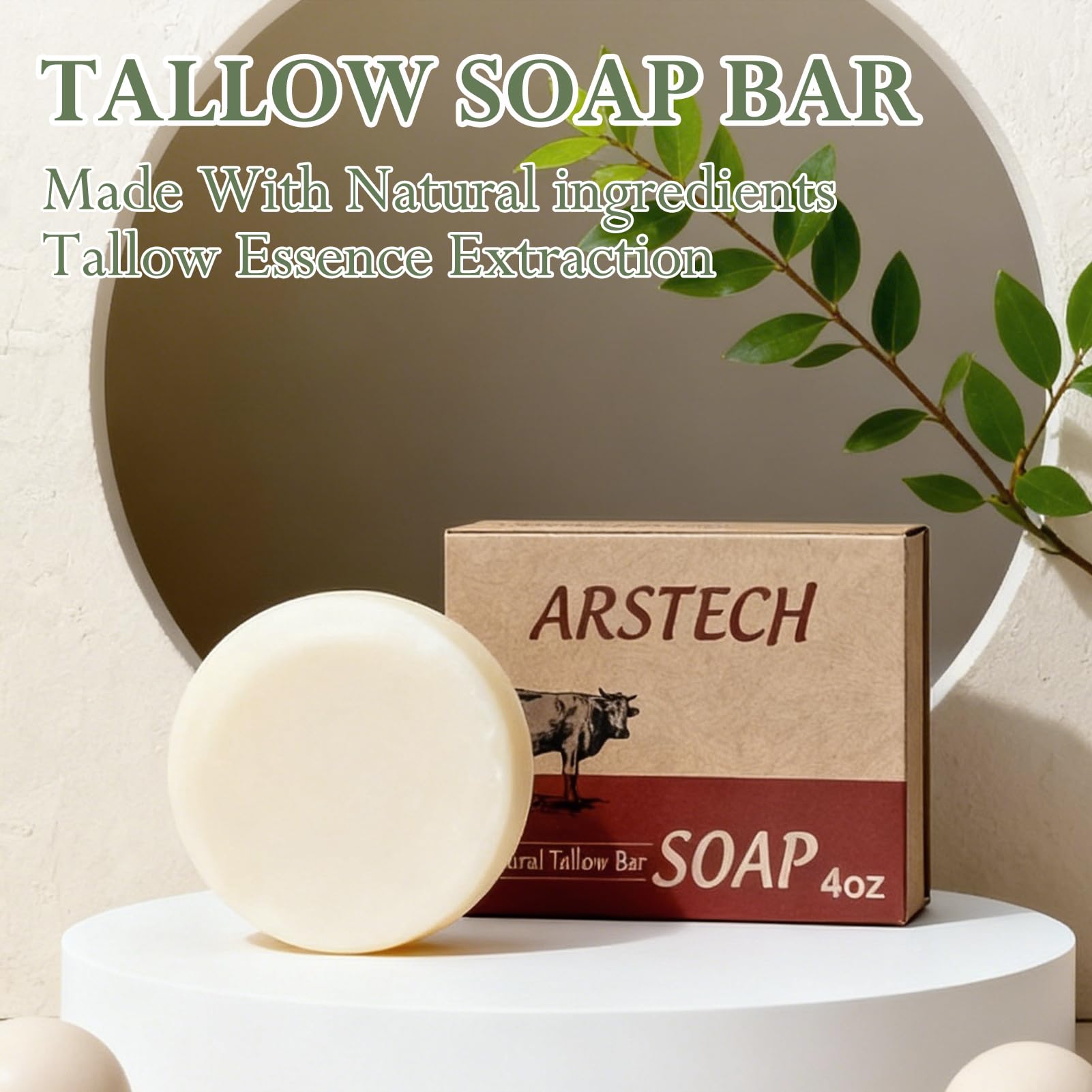 Arstech Beef Tallow Soap ingredients highlight nourishing skin benefits.