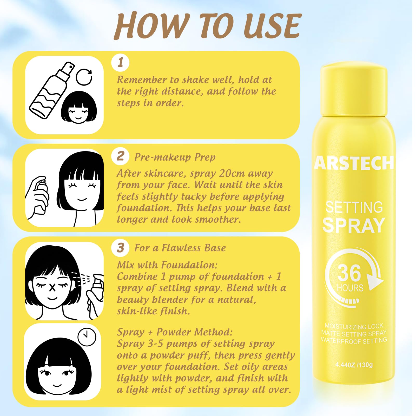 Arstech hydrating dewy finish mist refreshes skin and makeup