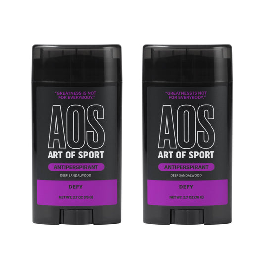 Art of Sport Defy sandalwood antiperspirant stick 2pk on shelf provides sweat control for workouts