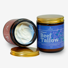 Artemis Beef Tallow Balm being applied to face and body