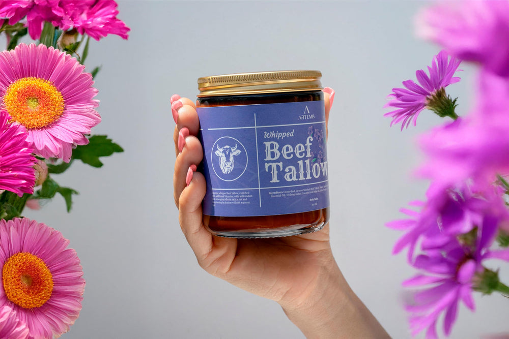 Whipped texture of Artemis Beef Tallow Balm on skin