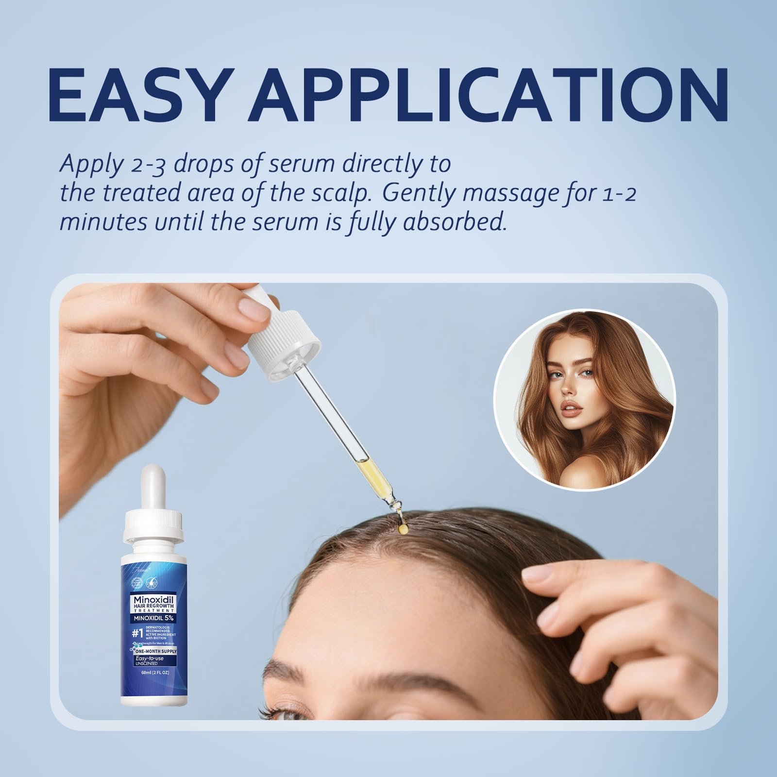 Artimore Minoxidil bottle showing quick absorption with no stickiness
