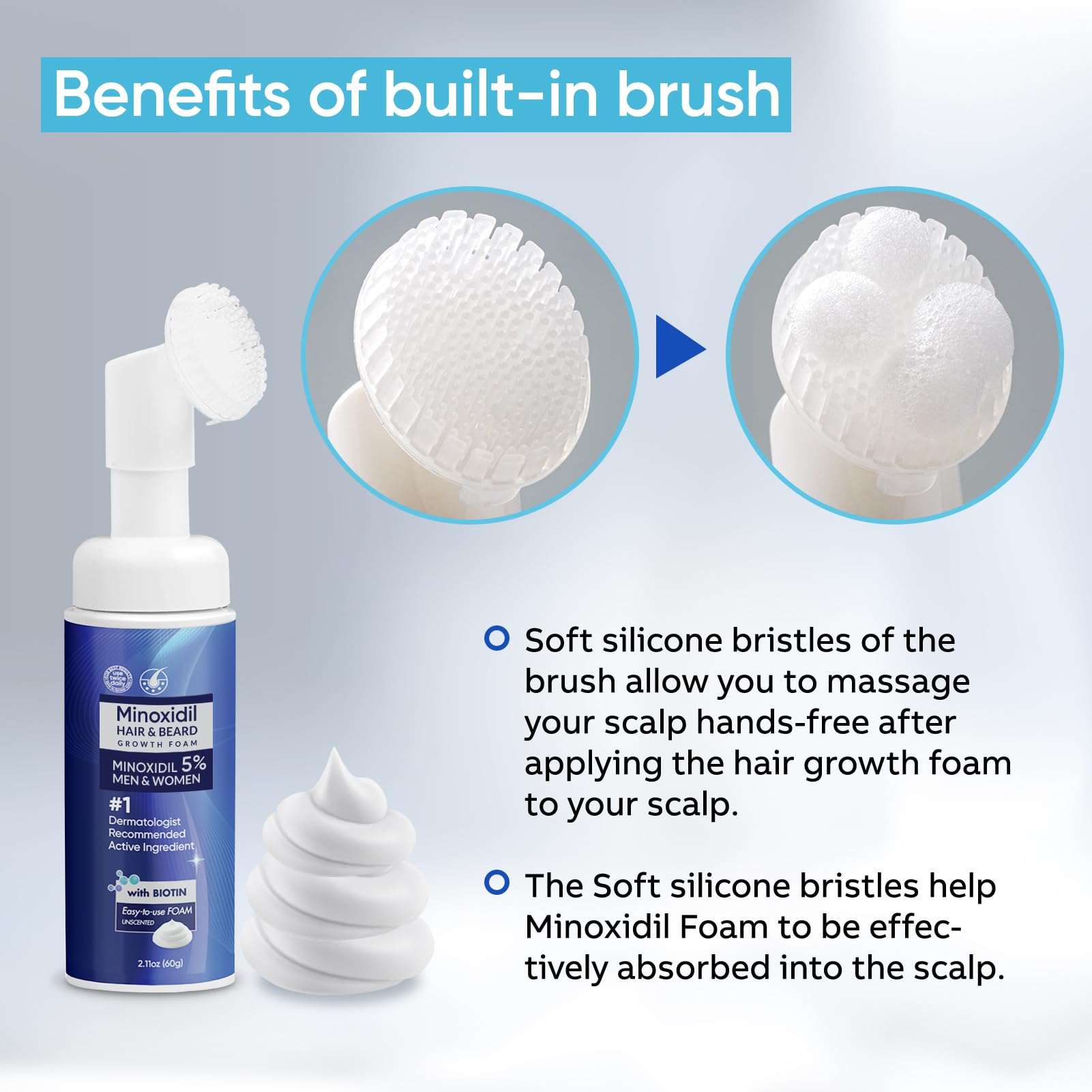 Closeup of Artimore Minoxidil Foam texture ready to apply