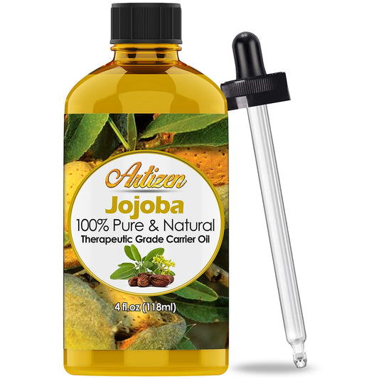 Artizen Jojoba Oil 4oz bottle in hand, silky hydration for skin and hair.