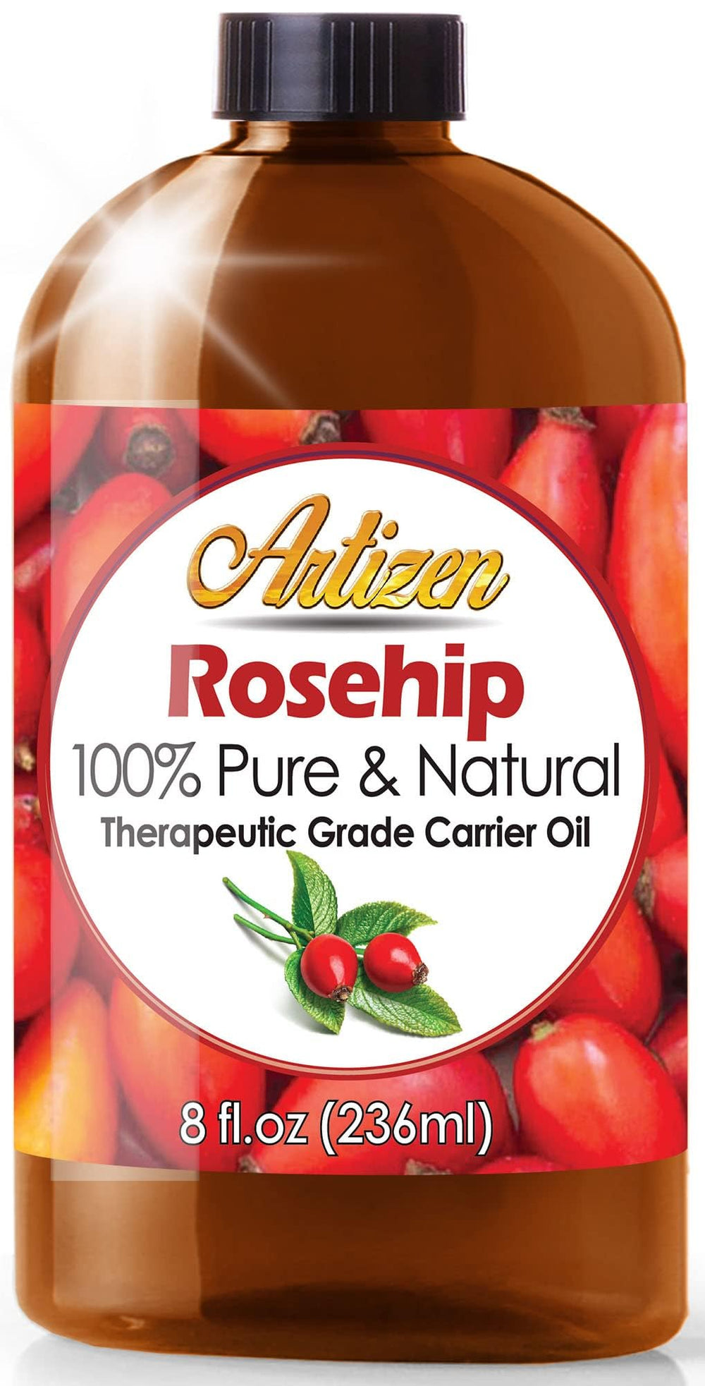 Artizen Rosehip Oil 8oz bottle for pure skin nourishment.