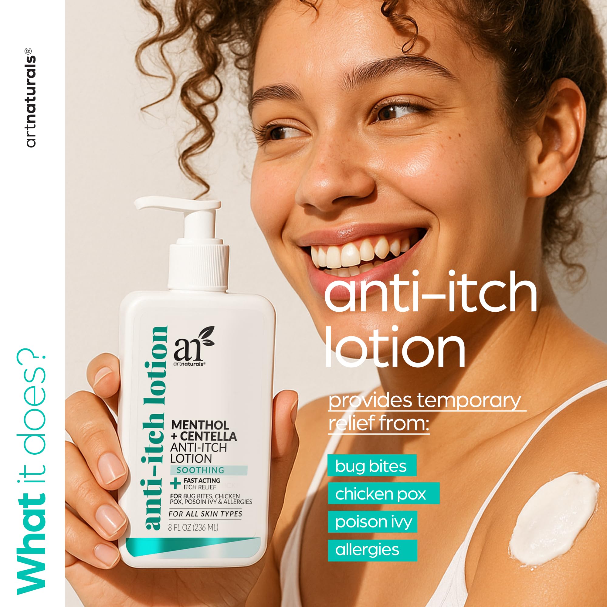 Close-up of menthol and centella ingredients in Artnaturals lotion