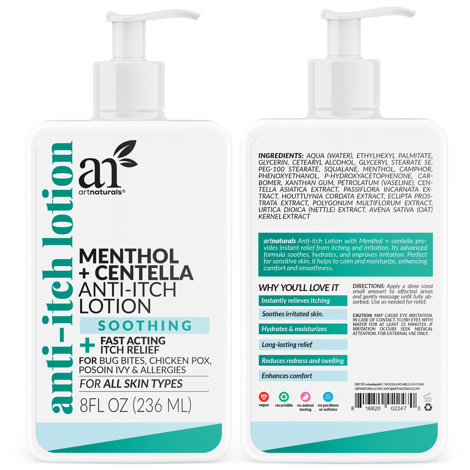 Two-pack Artnaturals Anti-Itch Lotion in packaging for home and travel