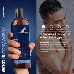 ArtNaturals Men’s Fresh Body Wash bottle side highlights sturdy grip for showers.