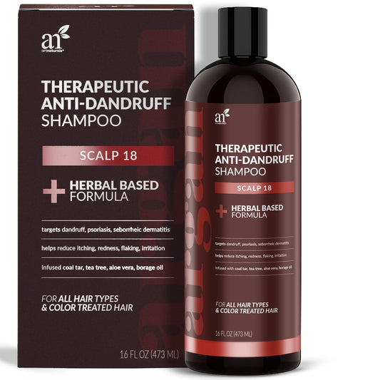 ArtNaturals Therapeutic Argan Shampoo bottle with coal tar formula for scalp comfort.