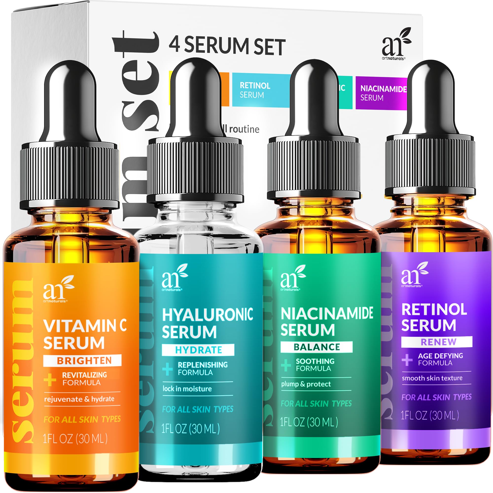 Artnaturals Vitamin C Serum Set bottle close-up for brighter, more even skin.