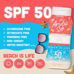 Aruba Sun sunscreen lotion bottle pump for easy, quick application.