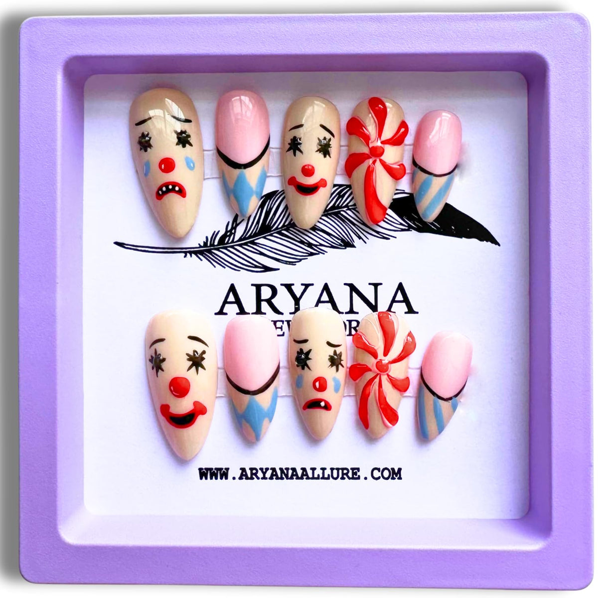 ARYANA NEW YORK clown collection medium almond nails for versatile at home styling.