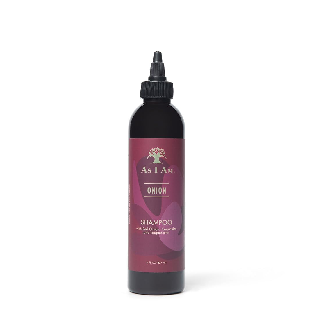 As I Am Onion Shampoo bottle front view showing a gentle, sulfate-free formula.