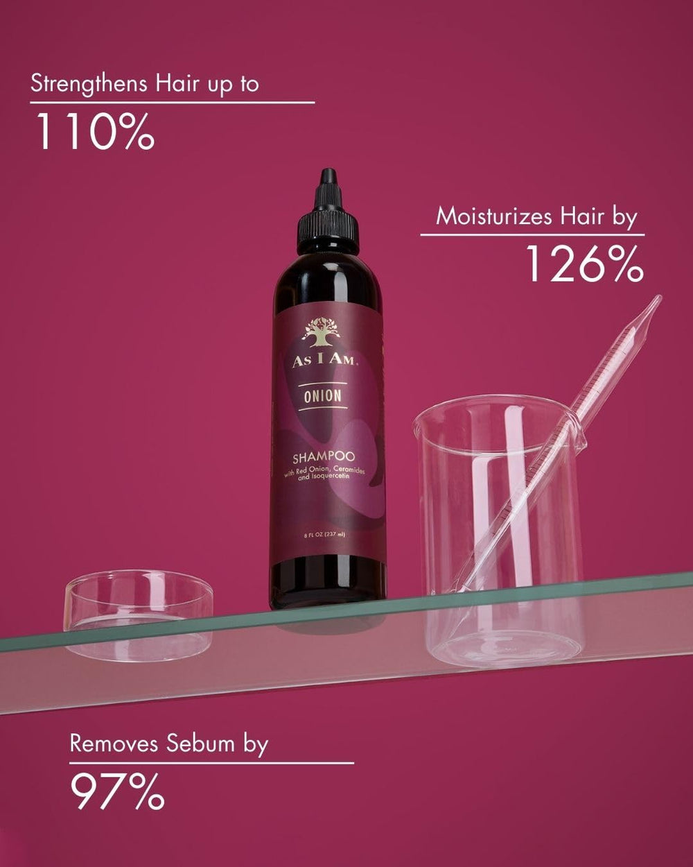 As I Am Onion Shampoo pour stream forming rich lather for gentle cleansing.