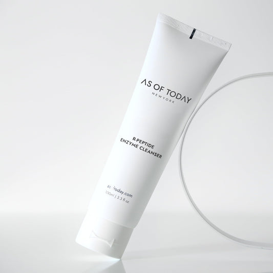 AS OF TODAY R Peptide Enzyme Cleanser bottle pour for simple daily cleansing.