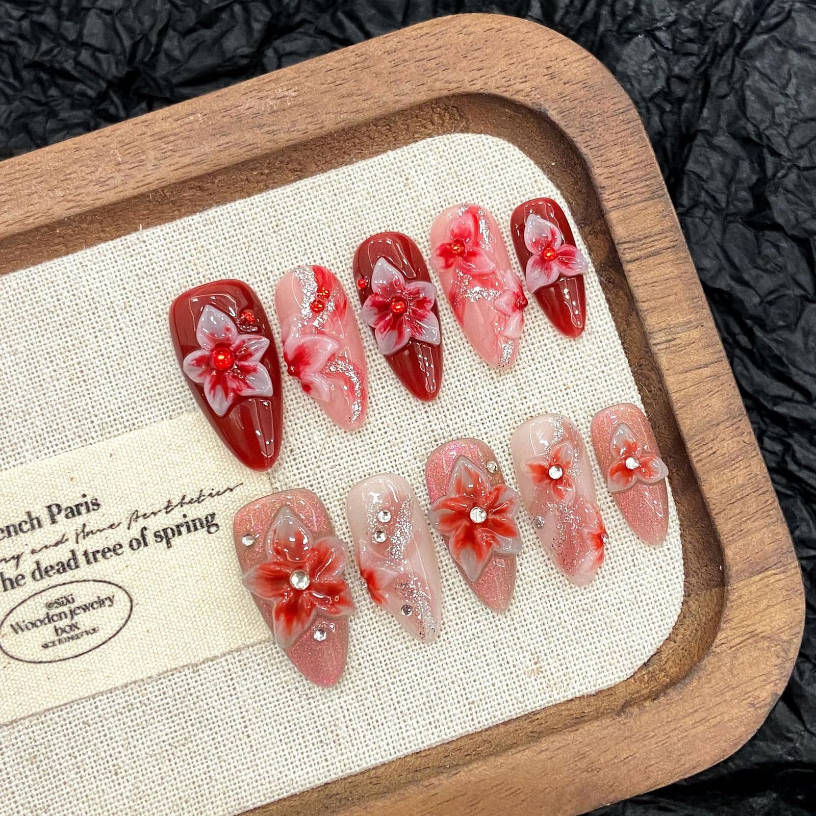 ASABITE red gradient almond nails pack on hand for daily wear and style.