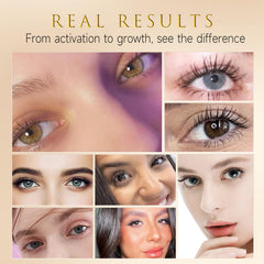 ASAMO eyelash serum close-up with brush applying on lashes.