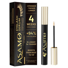 ASAMO eyelash serum in a golden bottle for premium lash care.