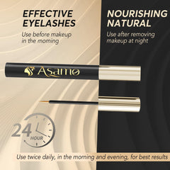 ASAMO eyelash serum lifestyle image showing natural lash care routine.