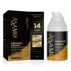 ASAMO firming neck cream bottle showing targeted tightening and hydrating formula
