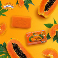 ASANTEE Papaya & Honey soap bar ingredients with vitamins C, E.
