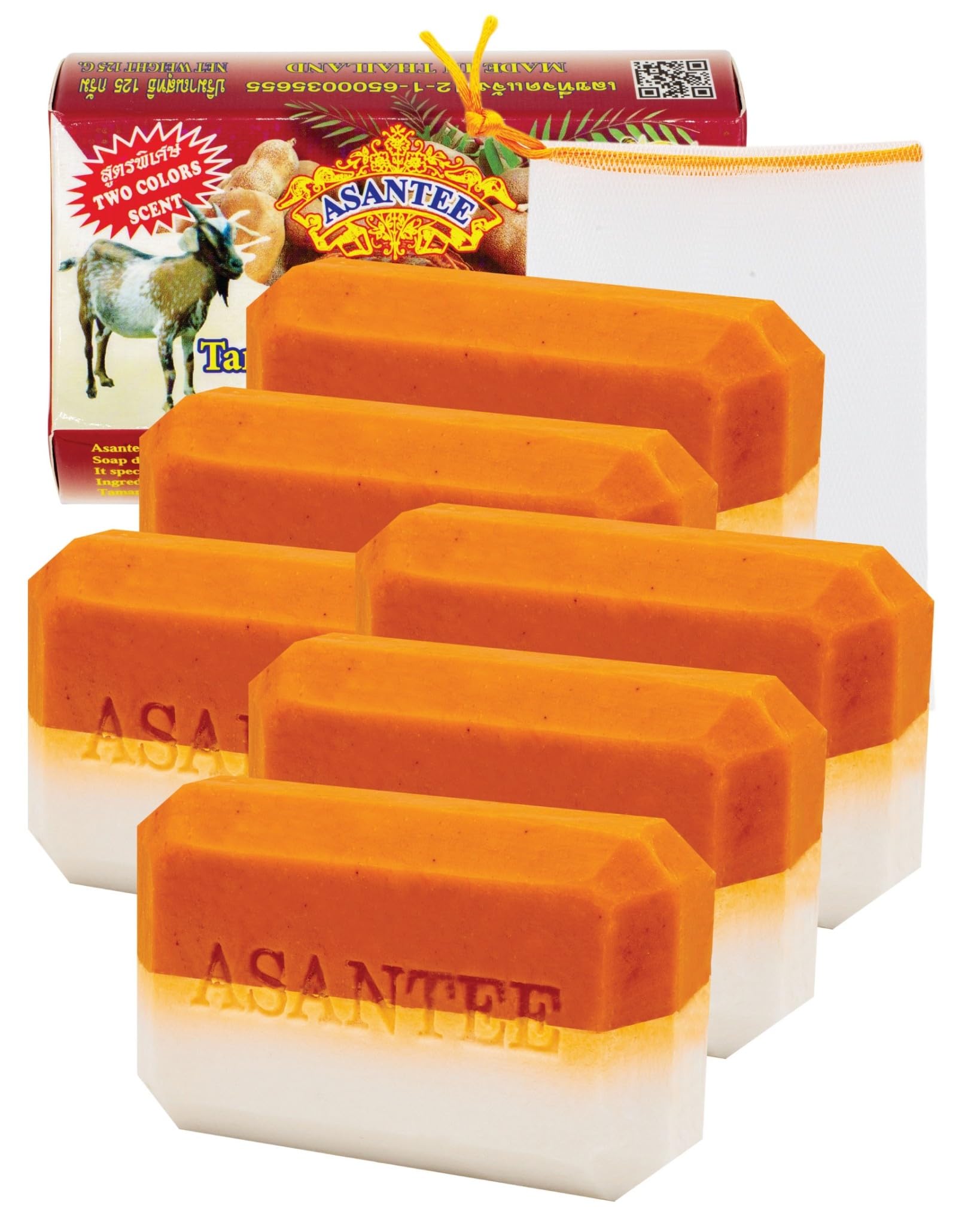 ASANTEE Tamarind & Goat Milk Soap six-pack on display for shoppers