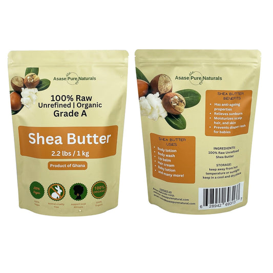 Asase Pure Naturals shea butter hand application for velvety skin.