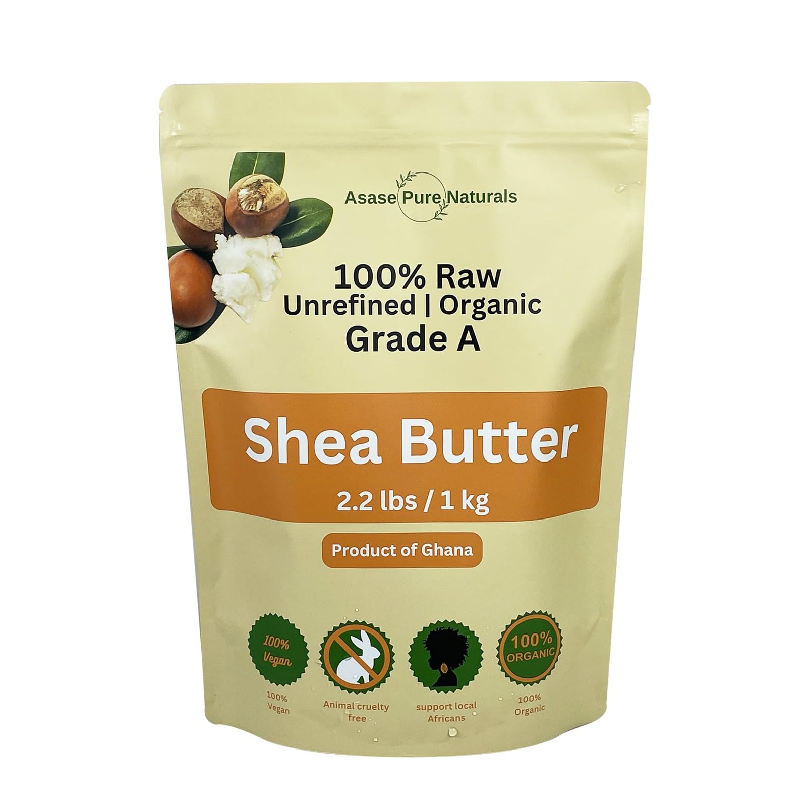 Asase Pure Naturals shea butter jar closeup showcasing rich hydration.