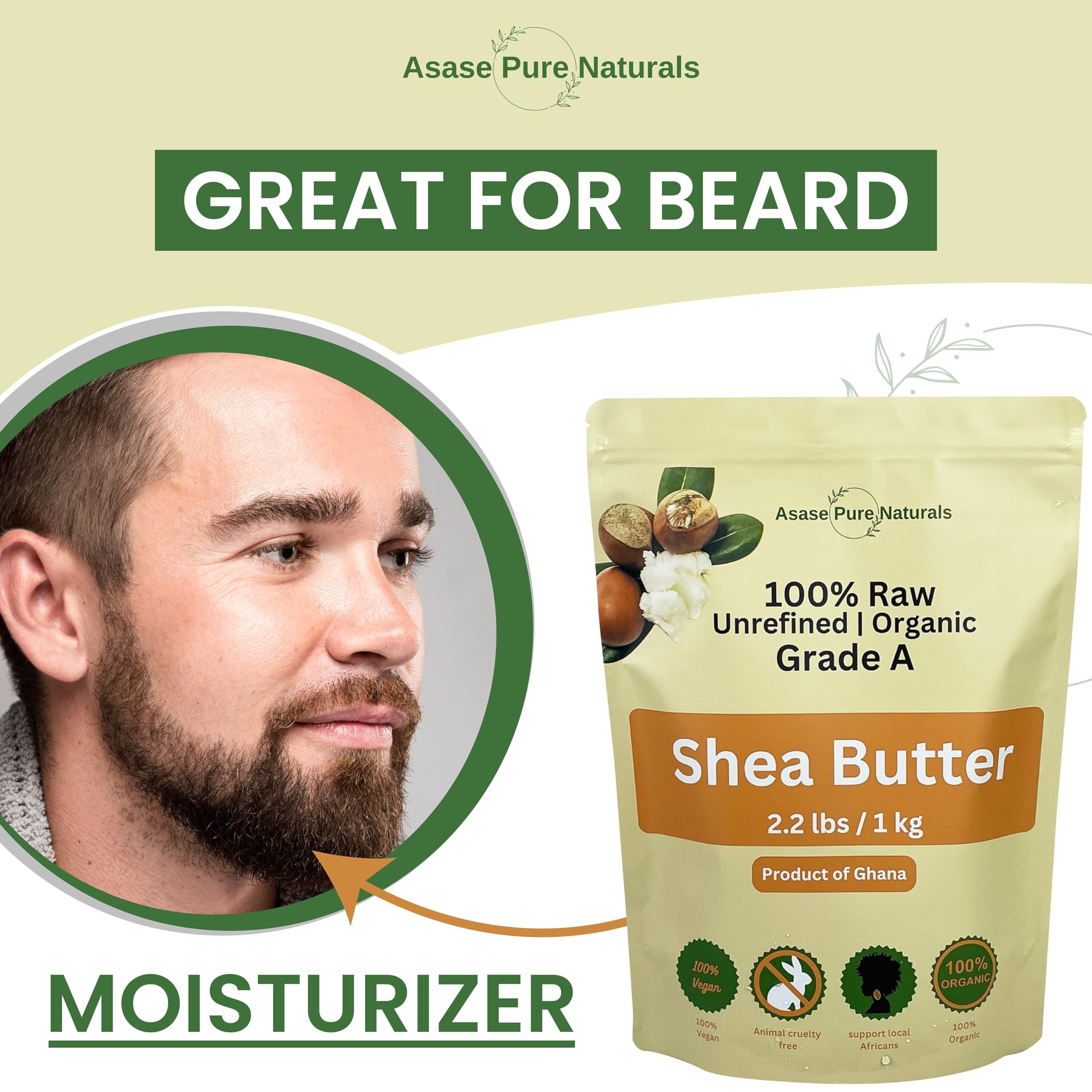 Asase Pure Naturals packaging emphasizes sustainability and fair trade.