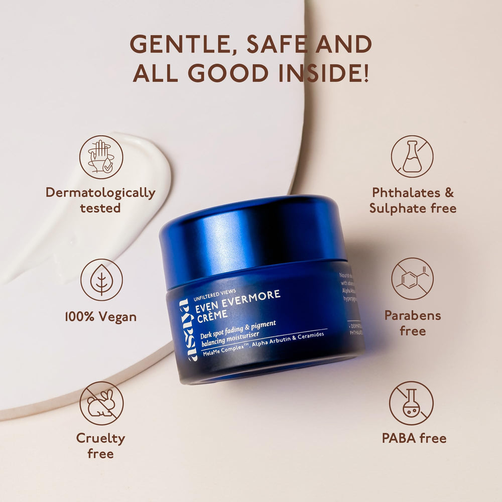 Packaging shot of Asaya moisturizer emphasizing clean, paraben-free formula.