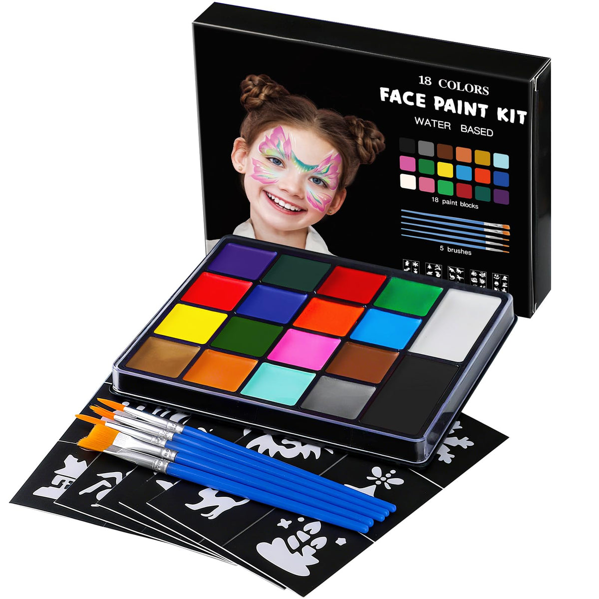 Asddage face paint kit with 18 colors for vibrant kids' party designs.