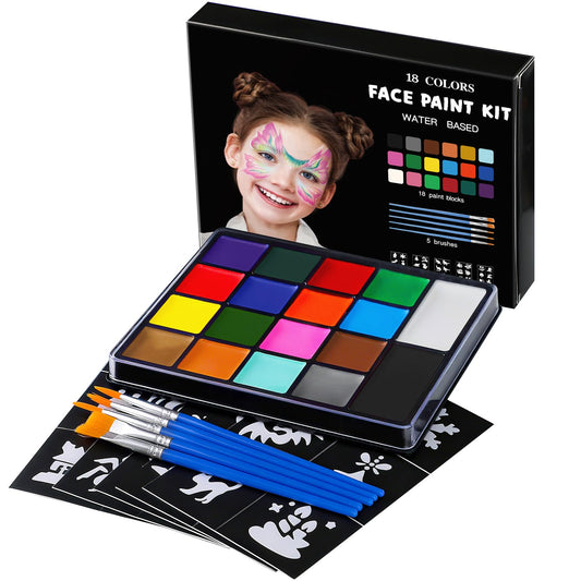 Asddage face paint kit with 18 colors for vibrant kids' party designs.