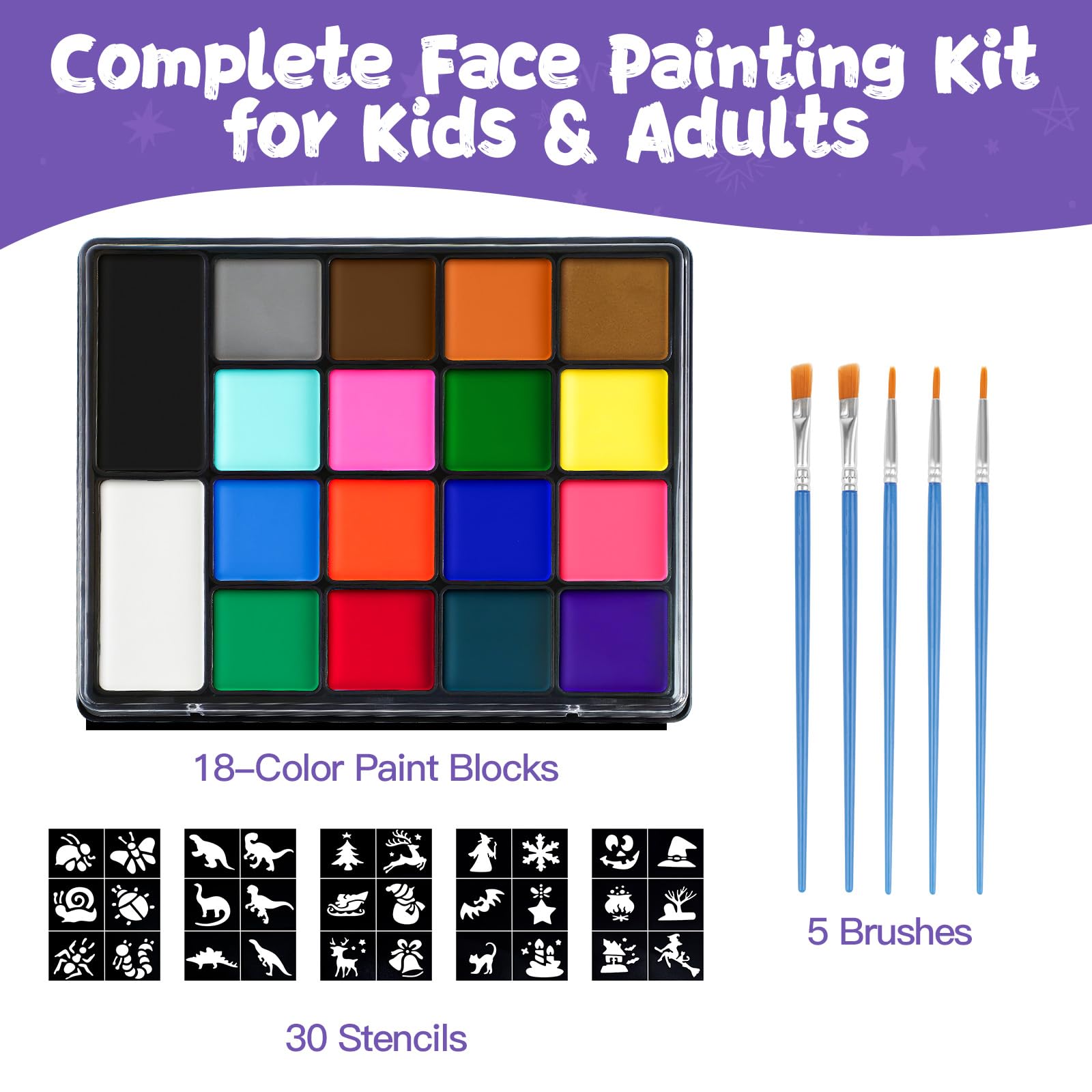 Asddage brushes and tools enable precise lines for playful costume art.