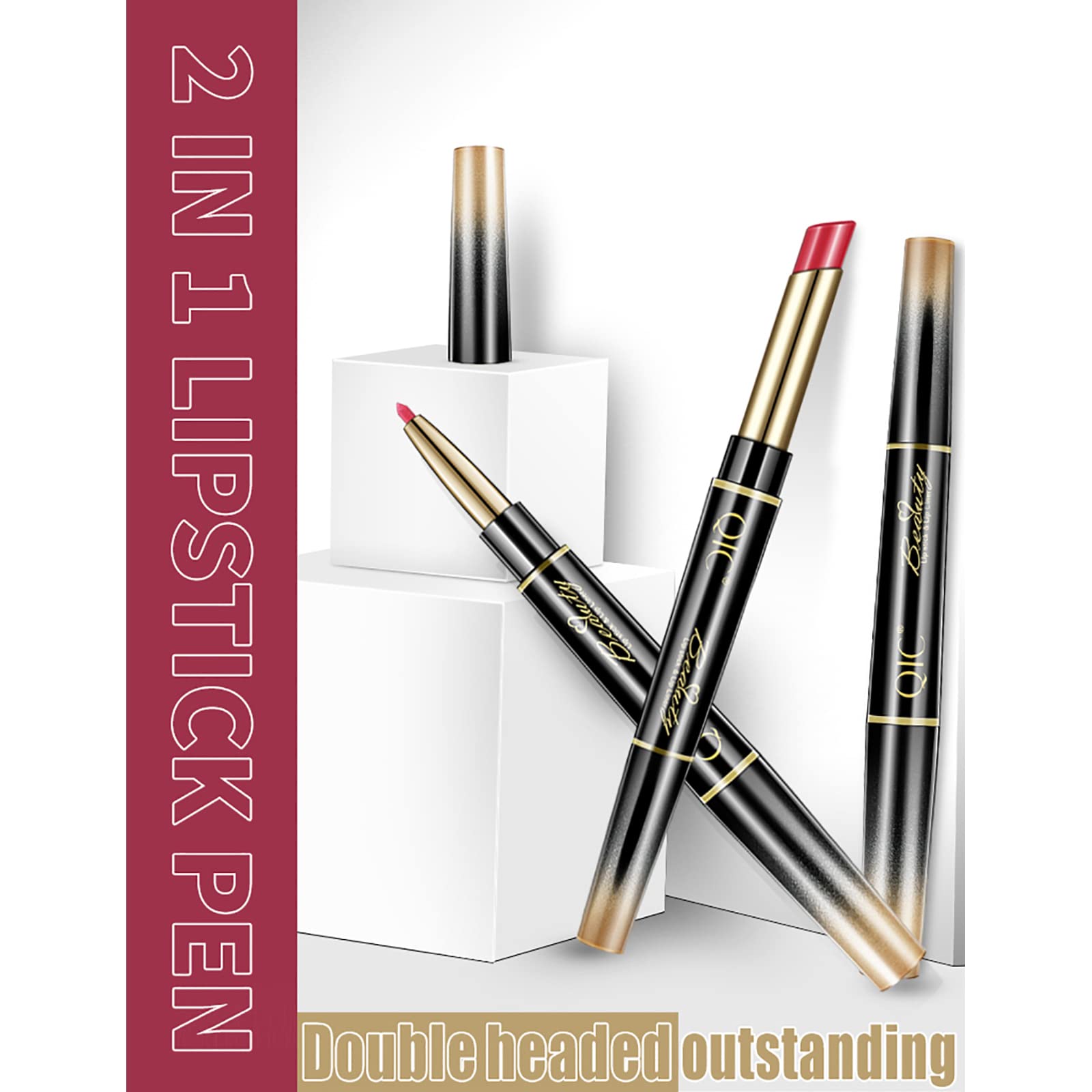 Aseawave vermilion lipstick paired with smooth lip liner for vibrant finish.