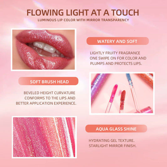 Aseawave lip gloss with a shimmer finish for a luminous look and long wear.