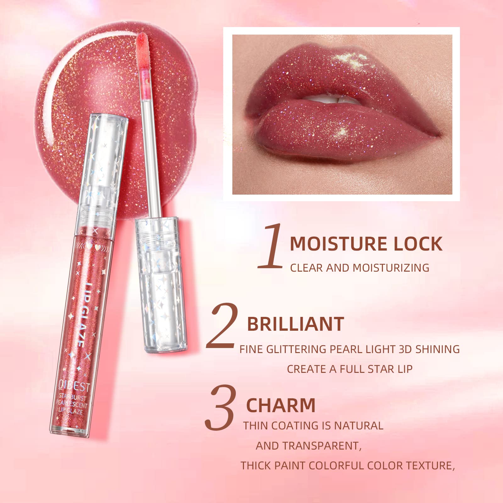 Aseawave lip gloss containing vitamin E for nourishing shine.