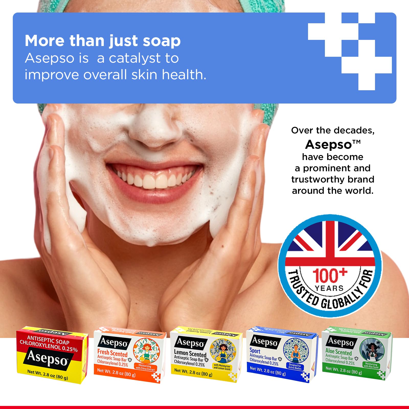 Asepso packaging and brand presentation highlighting trusted skincare heritage