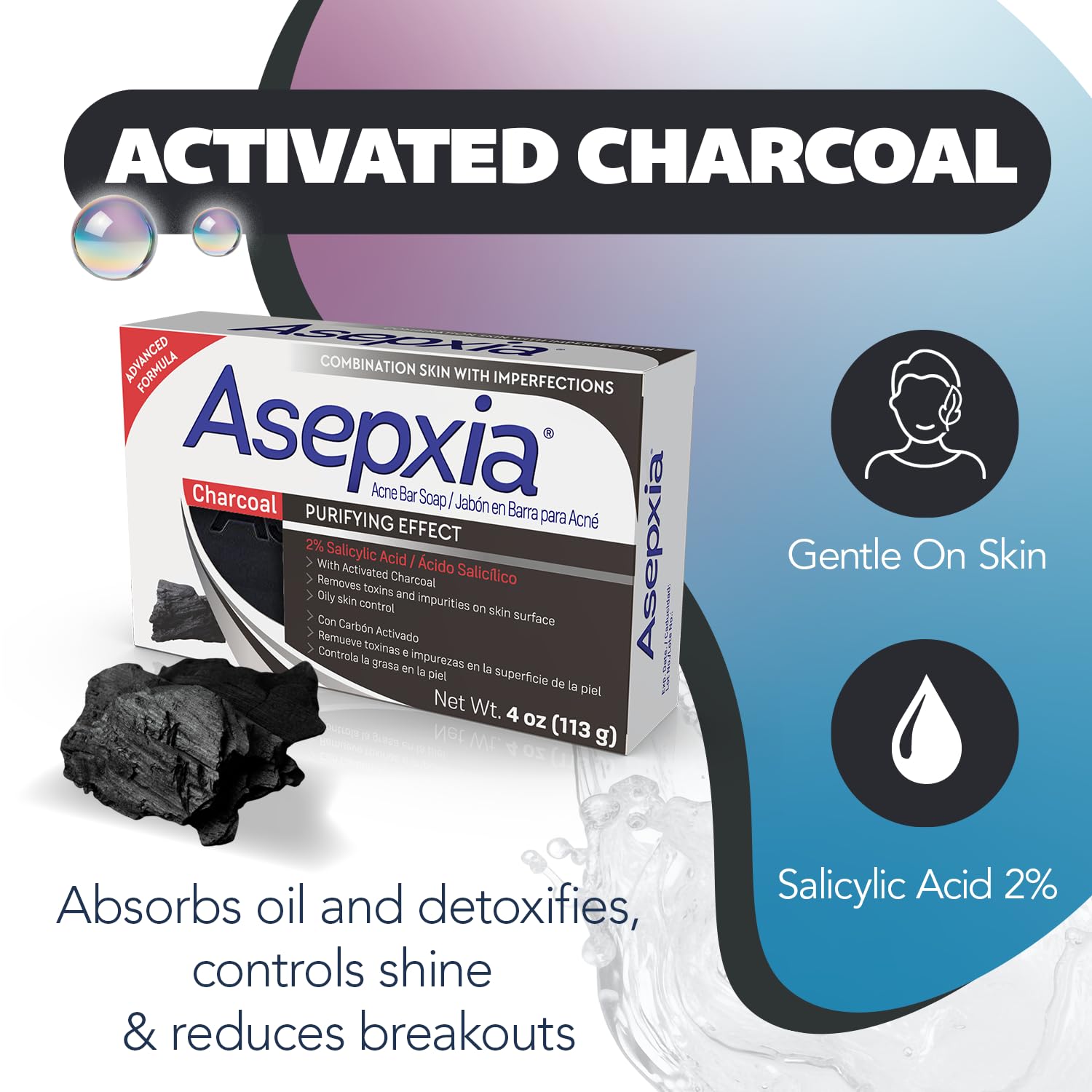 Asepxia bar soap demonstrates pore cleansing to support blemish prevention.