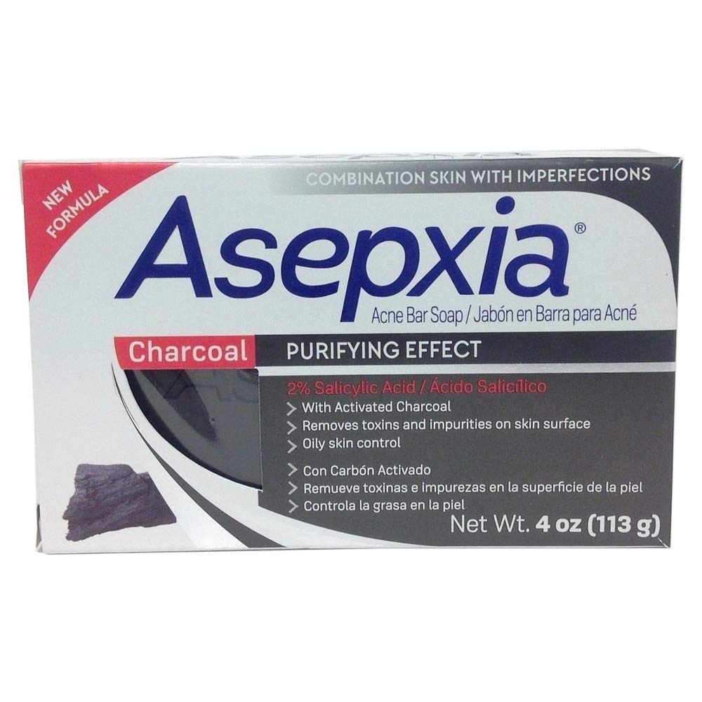 Close-up of Asepxia charcoal cleansing bar texture showing charcoal formula